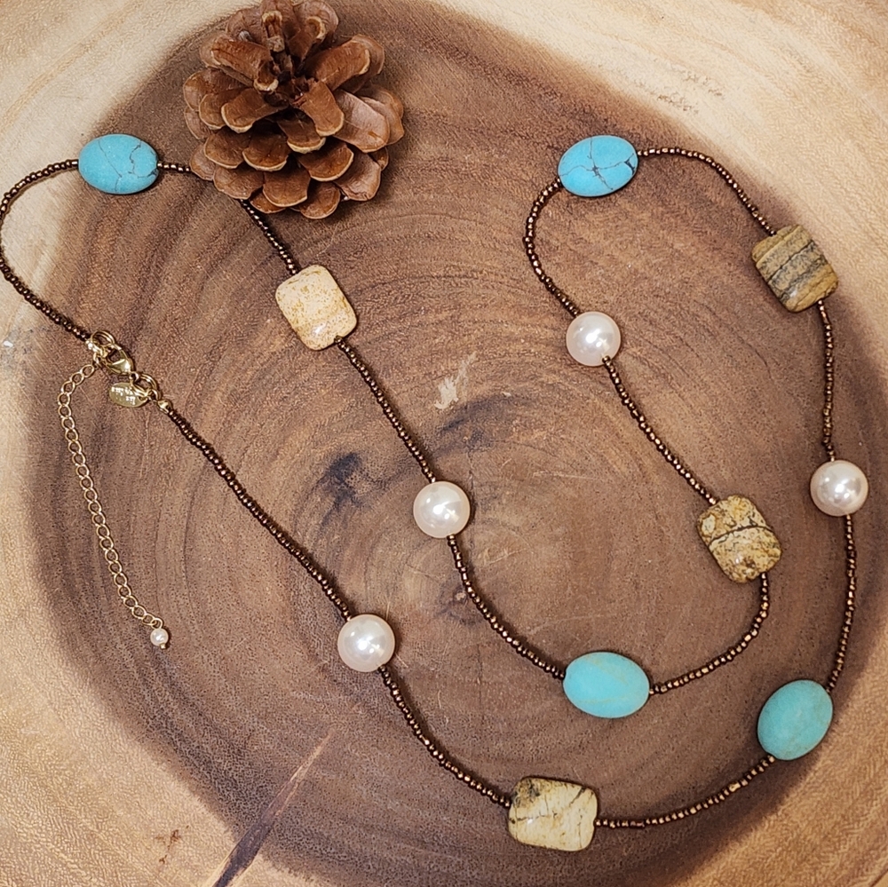 Lia Sophia Faux Turquoise and Faux Pearl Necklace